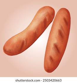 Cooked Sausage Against a Subtle Red Background