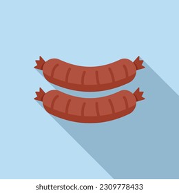 Cooked sausages icon flat vector. Grill food. Dinner pork