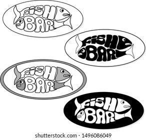 Cooked seafood on top view. Seafood vector illustration. Logo design.