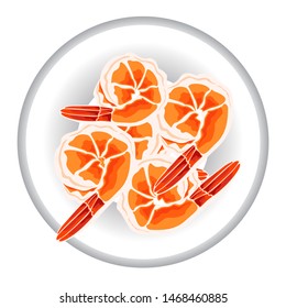 Cooked shrimp on bowl vector design. Top view.