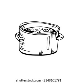 Gekochte Suppe, dünne schwarze Linien auf weißem Hintergrund - Vektorgrafik