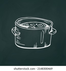 Cooked soup thin white lines on a textural dark background - Vector illustration