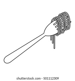 Cooked spaghetti on a fork icon. Outline illustration of cooked spaghetti vector icon for web