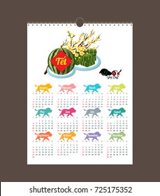 Cooked square glutinous rice cake and blossom, Calendar vietnamese new year. (Translation "T?t" : Lunar new year)