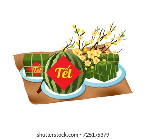 Cooked square glutinous rice cake, Vietnamese new year. (Translation "T?t" : Lunar new year)