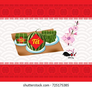 Cooked square glutinous rice cake, Vietnamese new year. (Translation "T?t" : Lunar new year)