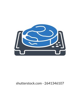 Cooked steak on a grill pan icon