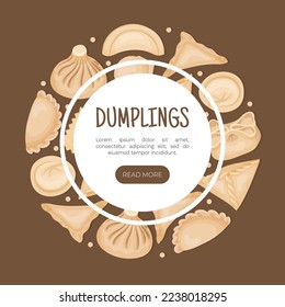 Cooked Traditional Chinese Dumplings or Dim Sum Vector Design Template