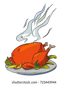 Cooked turkey cartoon image  Artistic freehand drawing 