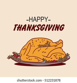 cooked a Turkey. flat design. vintage. happy thanksgiving. logo, flyer, card, banner
