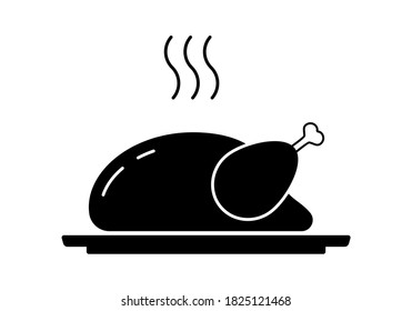 Cooked turkey or roast chicken icon. Thanksgiving and Christmas food. Vector illustration.