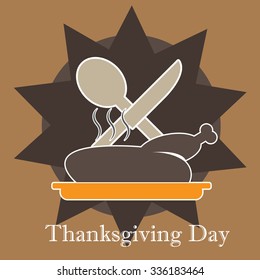 Cooked turkey Roasted chicken ready for Thanksgiving. Vector illustration.