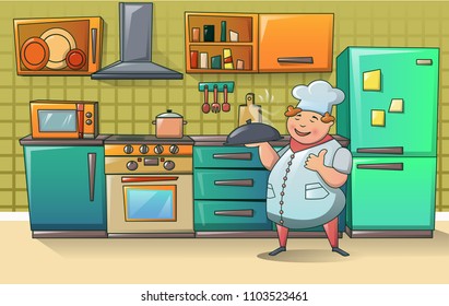 Cooker chef on kitchen character banner concept. Cartoon illustration of cooker chef on kitchen character vector banner concept for web