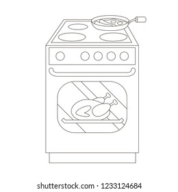 Cooker colorless cartoon. Outlined illustration with thin line black stroke