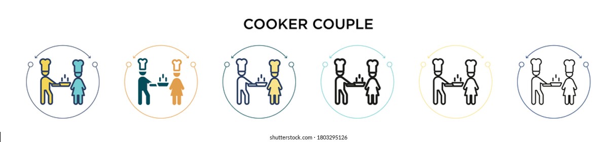 Cooker couple icon in filled, thin line, outline and stroke style. Vector illustration of two colored and black cooker couple vector icons designs can be used for mobile, ui, web