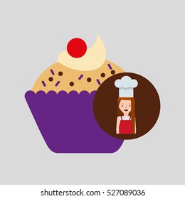 cooker girl cupcake chips cherry vector illustration eps 10