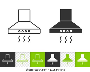 Cooker hood black linear and silhouette icons. Thin line sign of exhaust hood. Ventilation outline pictogram isolated on white, transparent backdrop. Vector Icon of Kitchen Hood simple symbol closeup