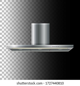 Cooker hood icon isolated on transparent background. Modern silver kitchen hood with buttons and light. Home appliance concept. Front view.  Vector illustration.