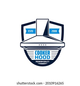 Cooker hood isolated icon of kitchen equipment vector. Exhaust, range or extractor hood, stove and oven hood, electric chimney fan badge of home appliances and kitchen device