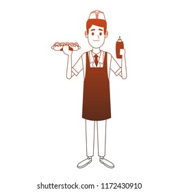Cooker with hotdog and ketchup orange lines
