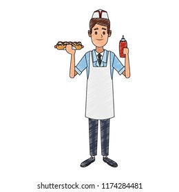 Cooker with hotdog and ketchup scribble