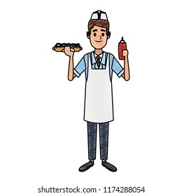 Cooker with hotdog and ketchup scribble
