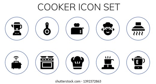 cooker icon set. 10 filled cooker icons.  Simple modern icons about  - Blender, Toaster, Pan, Oven, Chef, Cooker, Hood