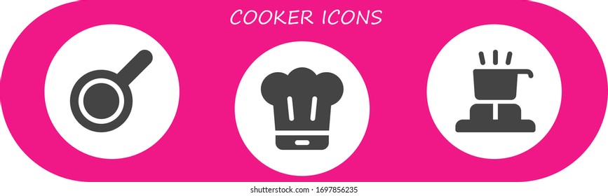 conjunto de iconos de cocina. 3 iconos de cocina rellenos. Iconos de Pan, Chef, Cooker incluidos