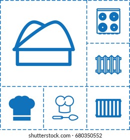 Cooker icon. set of 6 cooker filled and outline icons such as cooker, chef hat, radiator