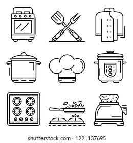 Cooker icon set. Outline set of cooker vector icons for web design isolated on white background