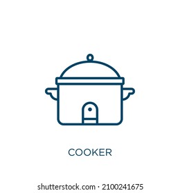 Cooker-Symbol. Dünne lineare Herd-Umrisse Symbol einzeln auf weißem Hintergrund. Zeilenvektorkochteil, Symbol für Web und Mobile