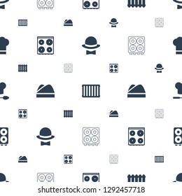 cooker icons pattern seamless white background. Included editable filled and line hat and bow, radiator, chef hat, chef hat and spoon icons. cooker icons for web mobile.