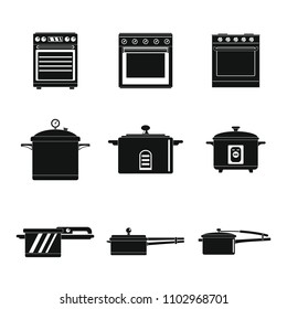 Cooker oven stove pan burner icons set. Simple illustration of 9 cooker oven stove pan burner vector icons for web