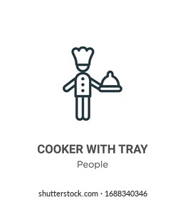 Cooker with tray outline vector icon. Thin line black cooker with tray icon, flat vector simple element illustration from editable people concept isolated stroke on white background