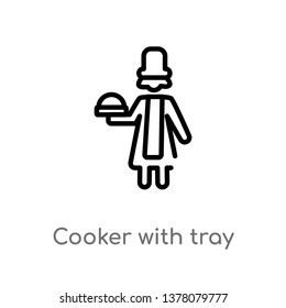 cooker with tray vector line icon. Simple element illustration. cooker with tray outline icon from people concept. Can be used for web and mobile