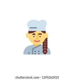 Cooker woman, cook flat icon, vector sign, colorful pictogram isolated on white. Female chef avatar symbol, logo illustration. Flat style design