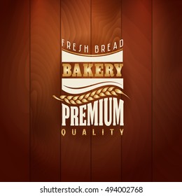 cookery or food store retro treasure logo on vector aged wood texture classic pastry star texture formal scene aliment wood cafe mark partnership luxurious classical ornamental flag letterhead ribbon
