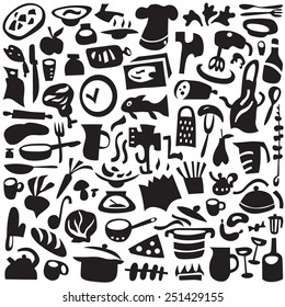 Cookery, kitchen tools - set icons in graphic style