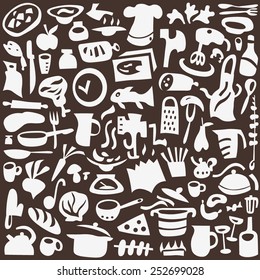 Cookery, kitchen tools - set icons in graphic style