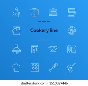 Cookery line icons. Set of line icons. Cookery book, fridge, electric kettle. Culinary concept. Vector illustration can be used for topics like restaurant business, cooking