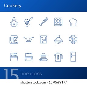 Cookery line icons. Set of line icons. Cookery book, fridge, electric kettle. Culinary concept. Vector illustration can be used for topics like restaurant business, cooking