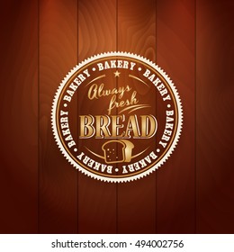 cookery or loaf shop retro gold logo on vector vintage wood texture classical pastry star texture popular scene nurture timber cafe sign partnership fancy aged decorative traditional banner letterhead