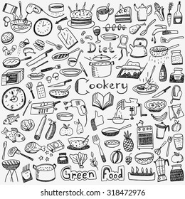 Cookery, natural food - doodles set