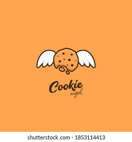 Cookie angel logo bitten cookie with white wing icon symbol illustration