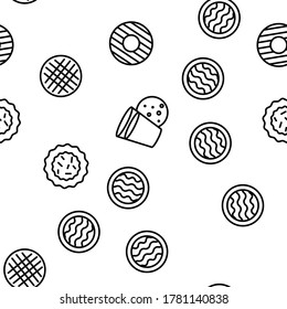 Cookie Baked Dessert Vector Seamless Pattern Thin Line Illustration