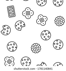 Cookie Baked Dessert Vector Seamless Pattern Thin Line Illustration