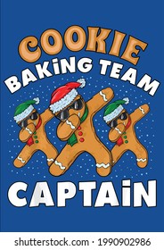 Cookie Baking Team Captain Dabbing Gingerbread Man Christmas Vector Illustration Graphic Design for Document and Print