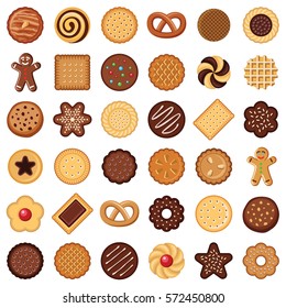 Cookie and biscuit icon collection - vector color illustration