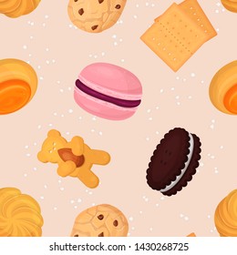 Cookie and biscuits vector baking pastry and baked cooking for breakfast in bakery illustration candy and biscuity cupcakes set isolated on white background