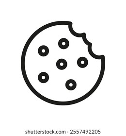 Cookie bite design. Black and white outline. Simple vector symbol. Minimalist snack art.